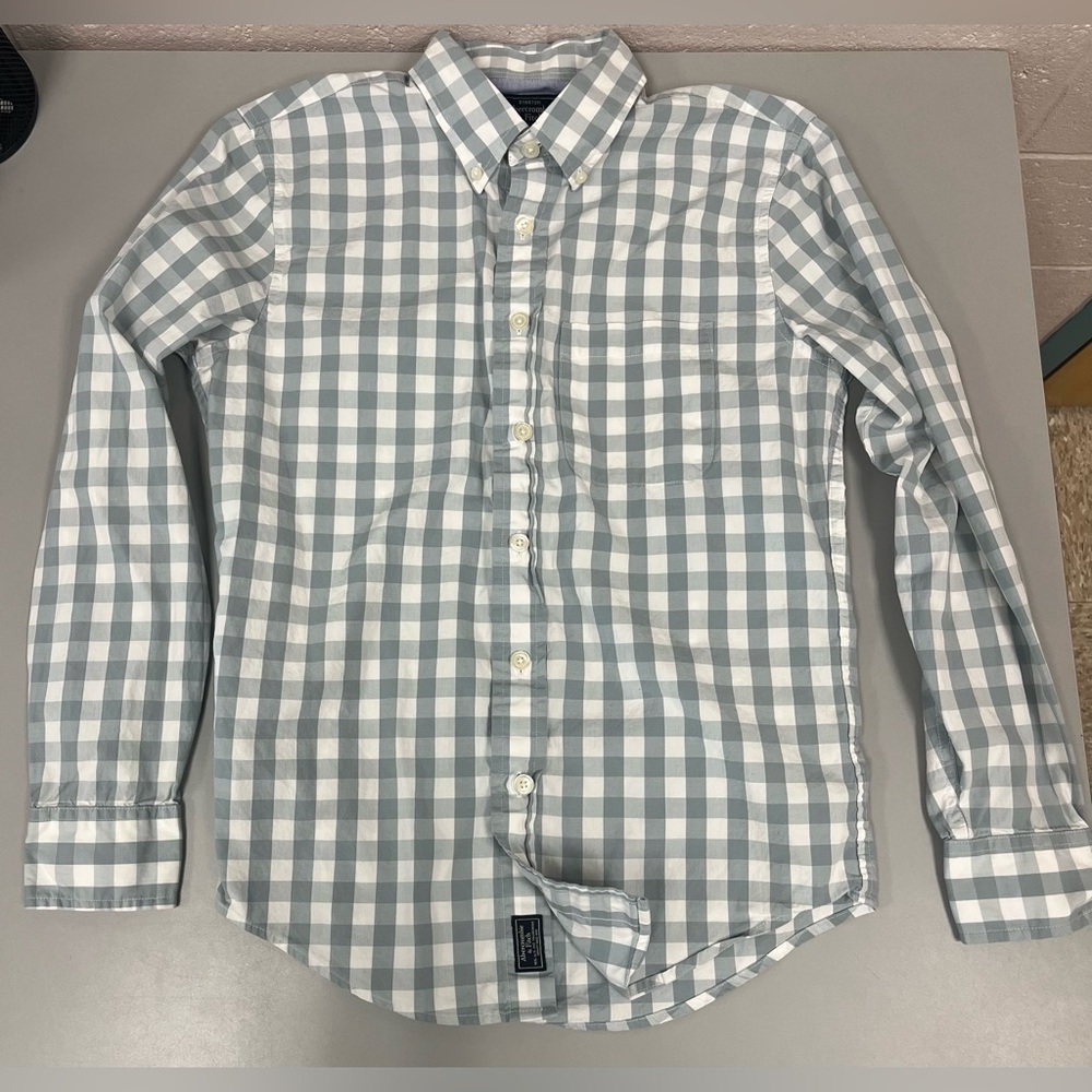 Abercrombie & Fitch Men's XS Plaid Shirt - Gray/Greenish and White
